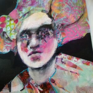 Process image from Eyes of the Soul. Tonja Sell experimenting with Jane Davenport mixed media art supplies